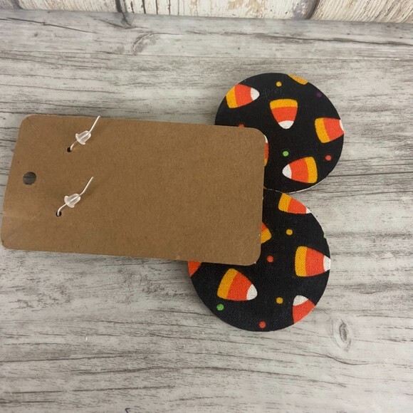 Candy Corn Black Orange Round 2” Dangle White Beaded French Wire Silver - Picture 7 of 8